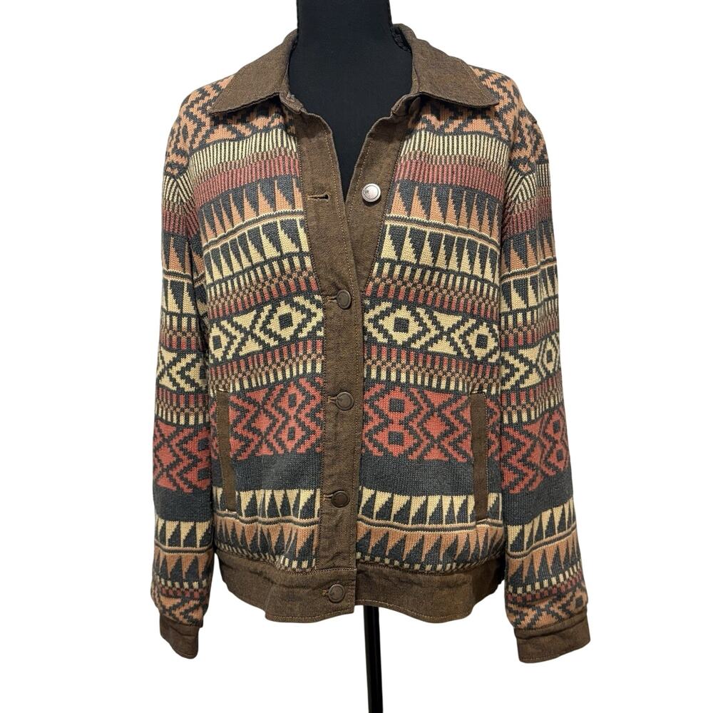 Natural Reflections Southwestern Geometric Jacket M Lined Cotton Blend Western